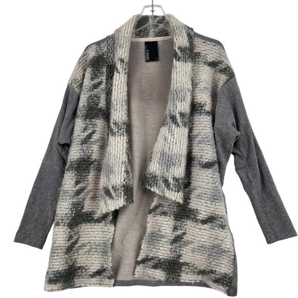Dolan Women's Wool Mohair Cardigan Sweater Size S Gray Plaid Open Front - Picture 1 of 13